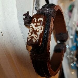 Tribal Bracelet Real Leather Bracelet Butterfly Adjustable
